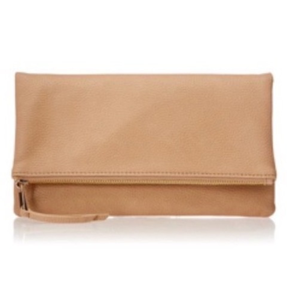 The Drop Southampton Tan Pebbled Faux Leather Foldover Clutch Bag NEW